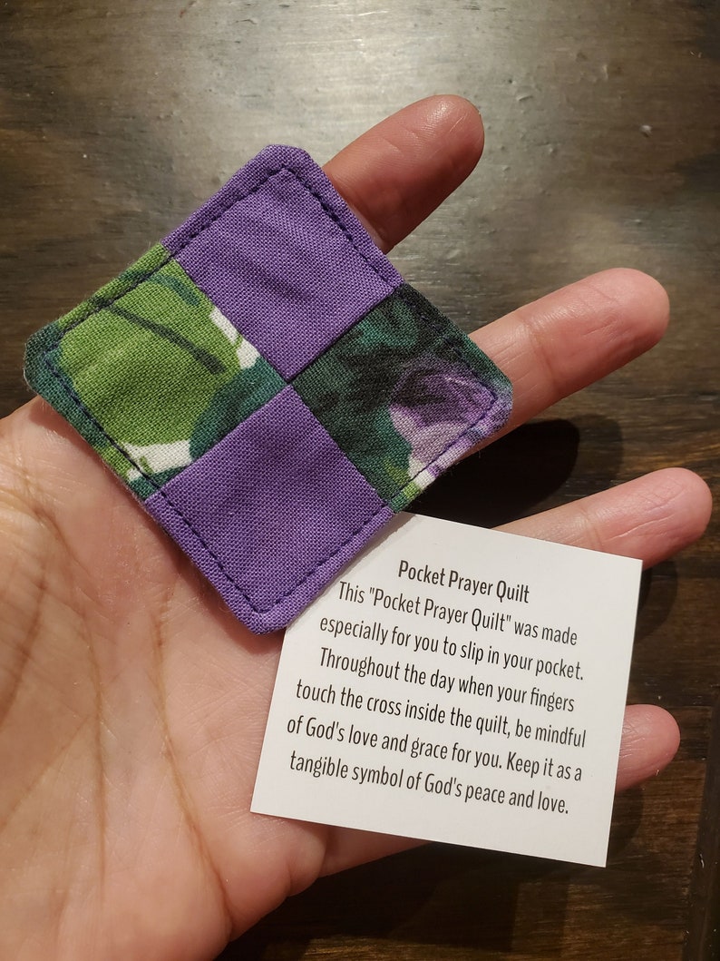 Pocket Prayer Quilt Purple and Green Floral and Purple with Purple and Green Floral Reverse