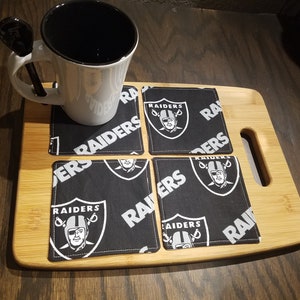 Quilted Fabric Coasters - Raiders Fabric with Gray on Reverse - Set of 4