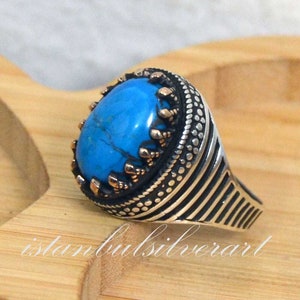 Anillo de piedra turquesa hecho a mano: anillo otomano de plata de ley 925 para hombre.