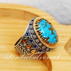 Handmade Turquoise Stone Ring: Ottoman 925 Sterling Silver Mens Ring