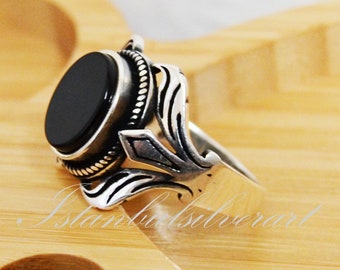 Handmade Ottoman Onyx Ring: 925 Sterling Silver Mens Ring - Etsy