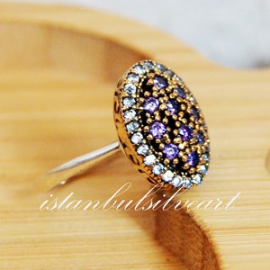 Handmade Ring Women, Turkish Handmade Silver Ladies Ring, Ottoman Ring, Amethyst Topaz Ring, Cz Stone, 925k Sterling Silver Ring