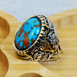 Anillo de piedra turquesa hecho a mano: anillo otomano de plata de ley 925 para hombre.