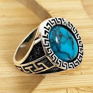 Anillo de piedra turquesa hecho a mano: Anillo otomano de plata de ley 925 para hombre