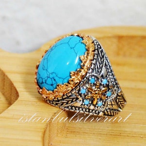 Anillo de piedra turquesa hecho a mano: anillo otomano de plata de ley 925 para hombre.