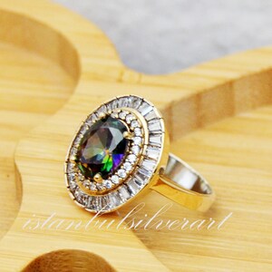 Handmade Ring Women, Turkish Handmade Silver Ladies Ring, Ottoman Ring, Mystic Topaz Ring, Cz Stone, 925k Sterling Silver Ring