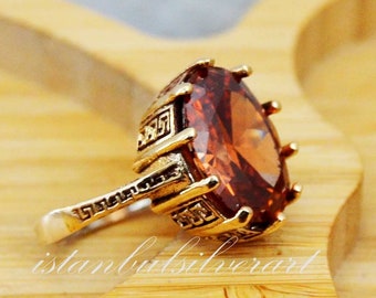 Handmade Ottoman Ring: Champagne Topaz, 925 Sterling Silver
