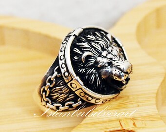 Bague lion, bague turque en argent sterling faite main, bague animal, bague lion, bague animal, bague lion en argent, argent sterling 925 carats