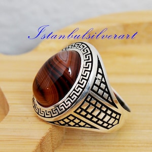 Mens Handmade Ring, Turkish Handmade Silver Men Ring, Ottoman Mens Ring, Agate Stone, Gift for Him, 925k Sterling Silver Ring