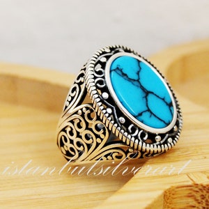 Anillo turquesa otomano hecho a mano: anillo de plata de ley 925 para hombre