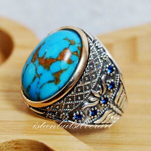 Anillo de piedra turquesa hecho a mano: anillo otomano de plata de ley 925 para hombre.