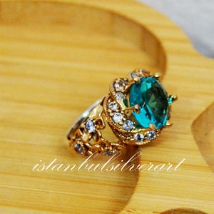 Handmade Ring Women, Turkish Handmade Silver Ladies Ring, Ottoman Ring, Aquamarine Topaz Stone Ring, Ladies Ring, 925k Sterling Silver Ring