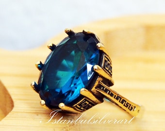 Handmade Ring Women, Turkish Handmade Silver Ladies Ring, Ottoman Ring, Aquamarine Topaz Stone Ring, Ladies Ring, 925k Sterling Silver Ring