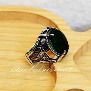 Mens Handmade Ring, Turkish Handmade Silver Men Ring, Ottoman Mens Ring, Emerald Ring, Cubic zircon, Gift for Him, 925k Sterling Silver Ring