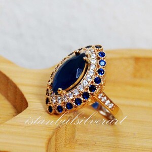 Handmade Ring Women, Turkish Handmade Silver Ladies Ring, Ottoman Ring, Sapphire Topaz Ring, Cz Stone, 925k Sterling Silver Ring