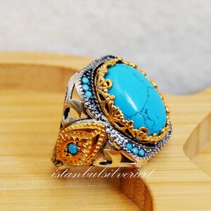 Anillo de piedra turquesa hecho a mano: anillo otomano de plata de ley 925 para hombre.