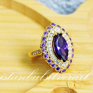 Handmade Ring Women, Turkish Handmade Silver Ladies Ring, Ottoman Ring, Amethyst Topaz Ring, Cz Stone, 925k Sterling Silver Ring