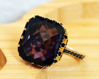 Handmade Ring Women, Turkish Handmade Silver Ladies Ring, Ottoman Ring, Amethyst Topaz Ring, Ladies Ring, 925k Sterling Silver Ring
