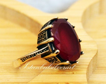 Handmade Ring Women, Turkish Handmade Silver Ladies Ring, Ottoman Ring, Ruby Topaz Ring, Ladies Ring, 925k Sterling Silver Ring