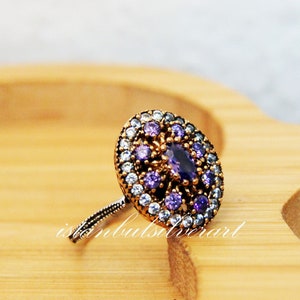 Handmade Ring Women, Turkish Handmade Silver Ladies Ring, Ottoman Ring, Amethyst Topaz Ring, Cz Stone, 925k Sterling Silver Ring