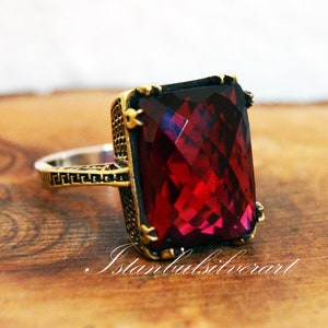 Handgefertigter Rubin Ring: Ottomaner 925 Sterling Silber Damenring