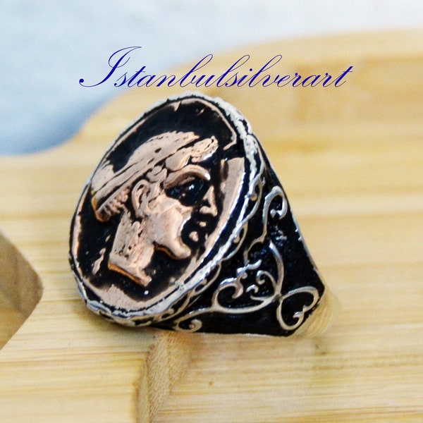Handmade Coin Ring, Greek Coin ring, Turkish Handmade Ring, Coin Roman ring, ancient coin jewelry, Silver Coin, 925k Sterling Silver