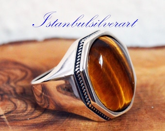 Natural Tiger Eye 925 Sterling Silver Vintage Signet Plinky Men's Gift Ring P561 Natural Tiger Eye 925 Sterling Silver Vintage Signet Plinky Men's Gift Ring P561