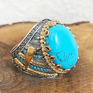 Handmade Turquoise Stone Ring: Ottoman 925 Sterling Silver Mens Ring