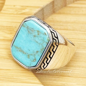 Anillo de piedra turquesa hecho a mano: Anillo otomano de plata de ley 925 para hombre