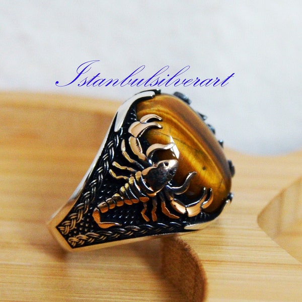 Scorpion ring, Handmade Sterling Silver Ring, Animal Wrap Ring, Jewelry Tiger eye Scorpion Ring,  Mens Scorpion Ring, Sterling Silver 925K