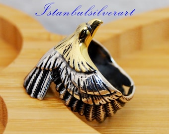 Handmade Sterling Silver Eagle Ring - Adjustable Bird Ring