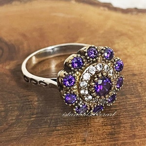 Handmade Ring Women, Turkish Handmade, Amethyst Stone, Silver Ladies Ring, Ottoman Ring, Ladies Ring, 925k Sterling Silver Ring
