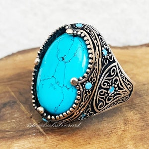 Mens Handmade Ring, Turkish Handmade Silver Men Ring, Ottoman Mens Ring, Turquoise Ring, Men Ring, Gift for Him, 925k Sterling Silver Ring
