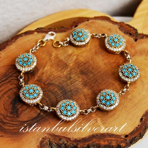 Handgemachtes Türkis Stein Armband: 925 Sterling Silber Ottoman Style