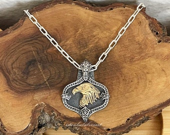 Handmade Sterling Silver Eagle Necklace: Bronze Bird Pendant