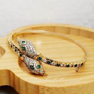 Turkish Handmade 925 Silver Bracelet, Snake, Women Vintage Silver Bangle Bracelet, Emerald Topaz Stone, Ottoman Ladies Bracelet, Silver 925K