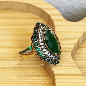 Handmade Ring Women, Turkish Handmade Silver Ladies Ring, Ottoman Ring, Emerald Topaz Ring, Cz Stone, 925k Sterling Silver Ring