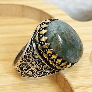 Mens Handmade Ring, Turkish Handmade Silver Men Ring, Ottoman Mens Ring, Agate Stone, Birthday Gift, 925k Sterling Silver Ring