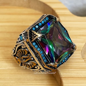 Handmade Ottoman Mens Ring: Mystic Topaz & Sterling Silver