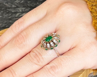 Handmade Ring Women, Turkish Handmade Silver Ladies Ring, Ottoman Ring, Emerald Topaz Ring, Ladies Ring, 925k Sterling Silver Ring