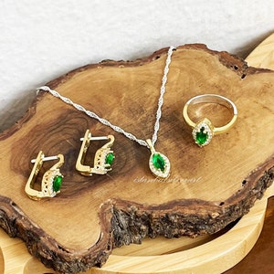 Handmade Ring Women, Turkish Handmade, 925K Ladies Jewelry Set, Ottoman Ring Necklace, Emerald Topaz, Ladies Ring, 925k Sterling Silver Ring