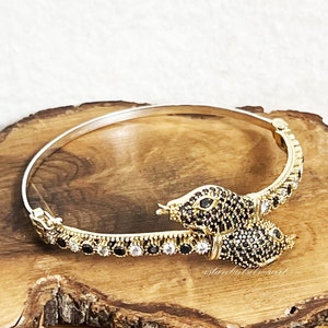 Handgemachter Ottoman Armreif Schlange: 925er Silber, Onyx & Topas