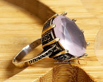 Handmade Ring Women, Turkish Handmade Silver Ladies Ring, Ottoman Ring, Rose Quartz Ring, Cz stone Ladies Ring, 925k Sterling Silver