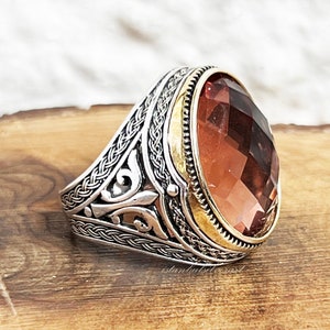 Mens Handmade Ring, Turkish Handmade Silver Men Ring, Ottoman Mens Ring, Alexadrite Ring, Men Ring, Gift for Him, 925k Sterling Silver Ring