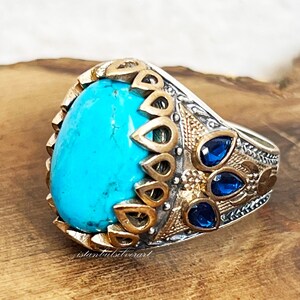 Anillo de piedra turquesa hecho a mano: estilo otomano, plata de ley 925
