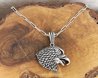 Handmade Sterling Silver Eagle Head Necklace: Animal Jewelry