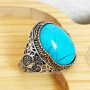 Anillo de plata de ley 925 para hombre, hecho a mano: Anillo de piedra turquesa otomana