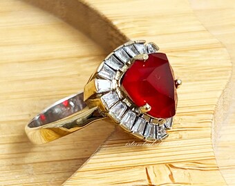 Handmade Ruby Topaz Ring, Ottoman 925k Sterling Silver, Ladies Ring, Turkish Jewelry