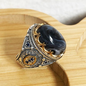 Mens Handmade Ring, Turkish Handmade Silver Men Ring, Ottoman Mens Ring, Agate Ring, Men Ring, Gift for Him, 925k Sterling Silver Ring