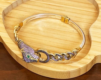 ハンドメイド925シルバーの猫ブレスレット：アメジストトパーズ